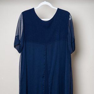 Navy Blue Short Sleeve Shift Style Dress